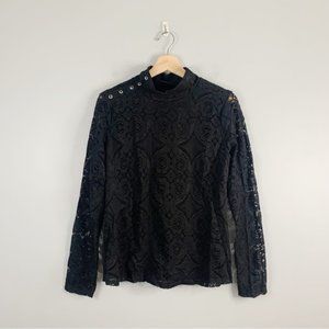 Lucky Brand Mixed Floral Flutter Sleeve Blouse Boho L Large